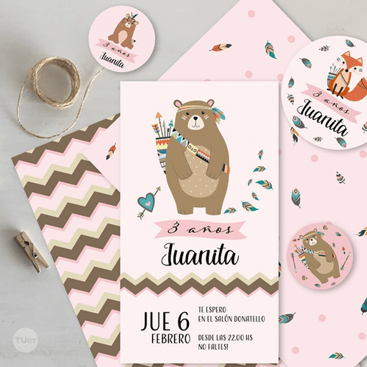 Kit Imprimible Animalitos Del Bosque Tribal Tipi Rosa Tukit 2