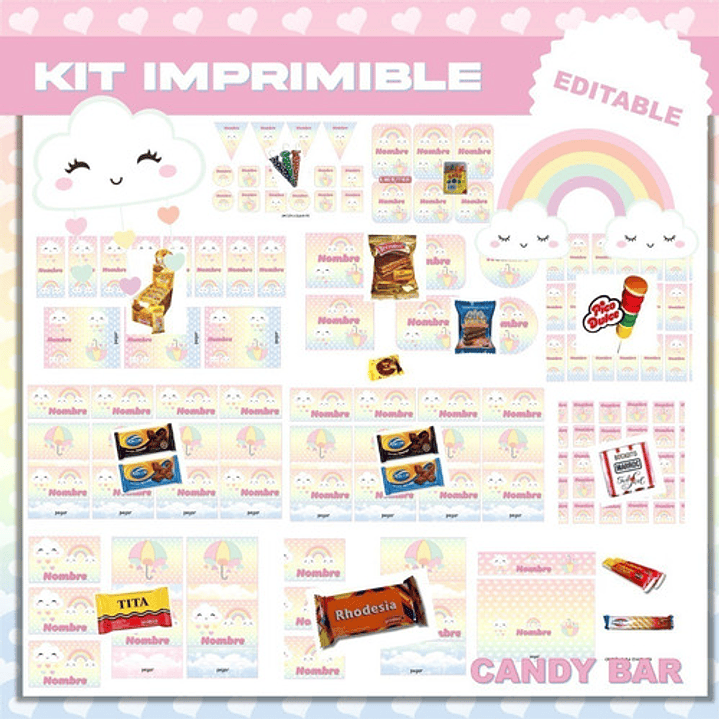 Kit Imprimible Lluvia De Amor Nubecita Editable Deco Y Candy 2