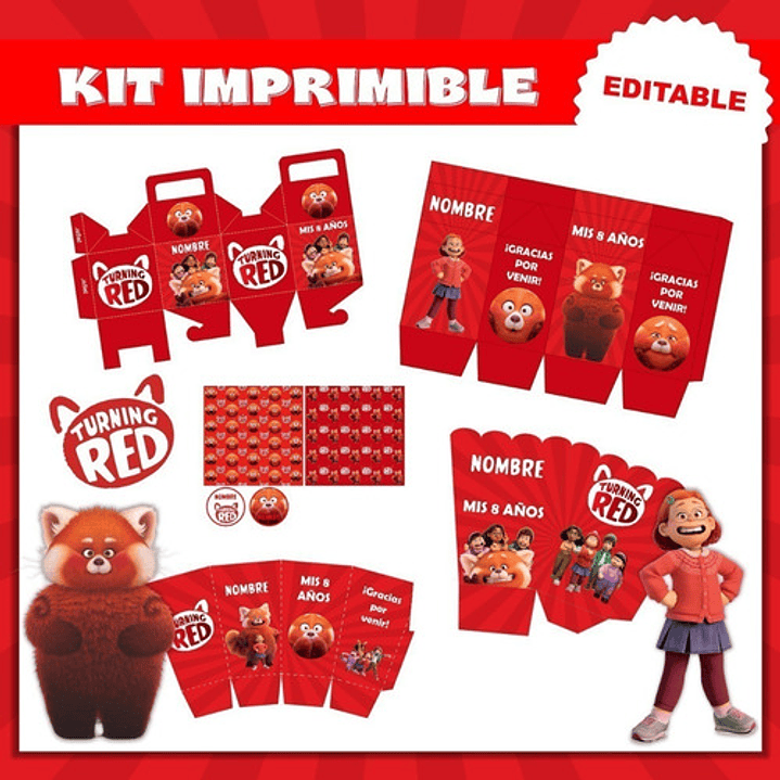 Kit Imprimible Turning Red 100% Editable 3
