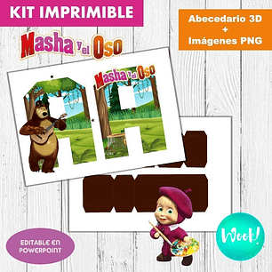 Kit Imprimible Letras 3d Editables Masha Y El Oso