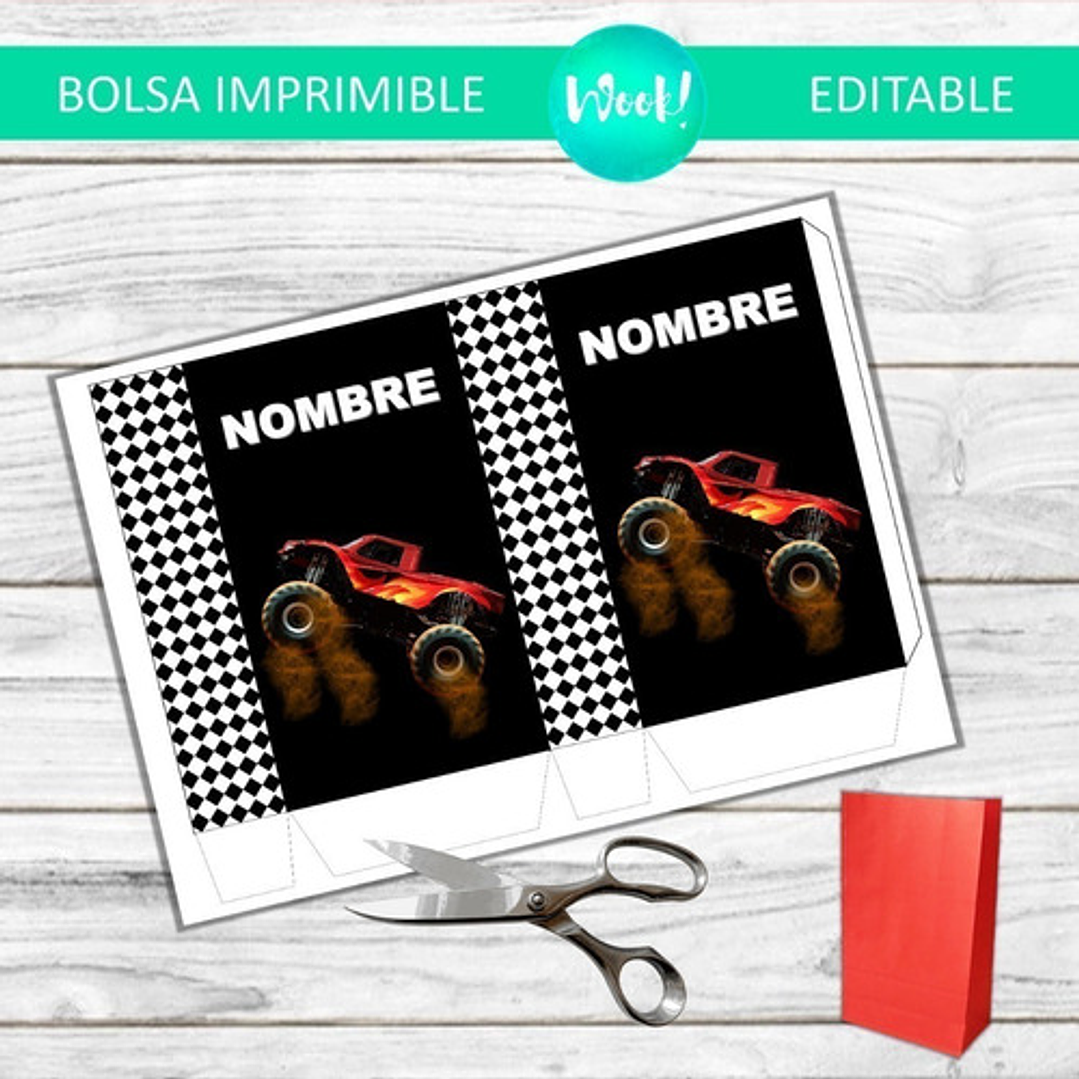 Bolsita Golosinera Imprimible Editable De Auto Monster Truck 1