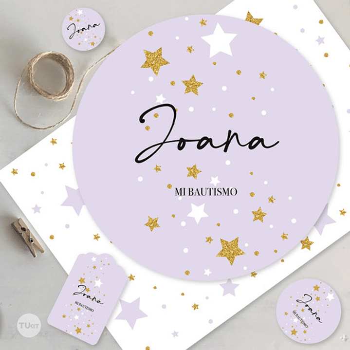 Kit Imprimible Estrellas Dorado Lila Tukit 3
