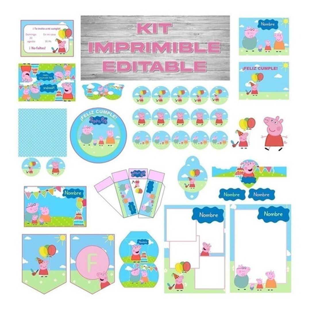 Kit Imprimible Editable Peppa Pig + Libro Colorear 1