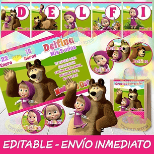 Kit Imprimible Masha Y El Oso Cumples Candy Bar Editable