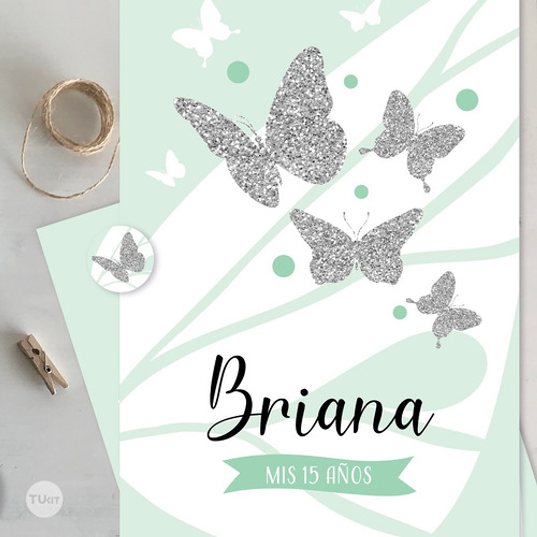 Kit Imprimible Mariposa Mariposas Verde Agua Candy Bar 7