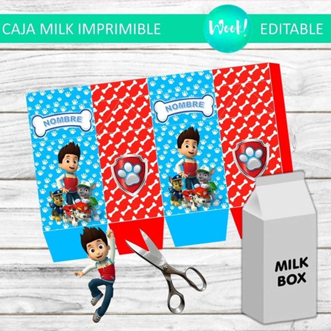Caja Milk Box Imprimible Editable De Paw Patrol  2