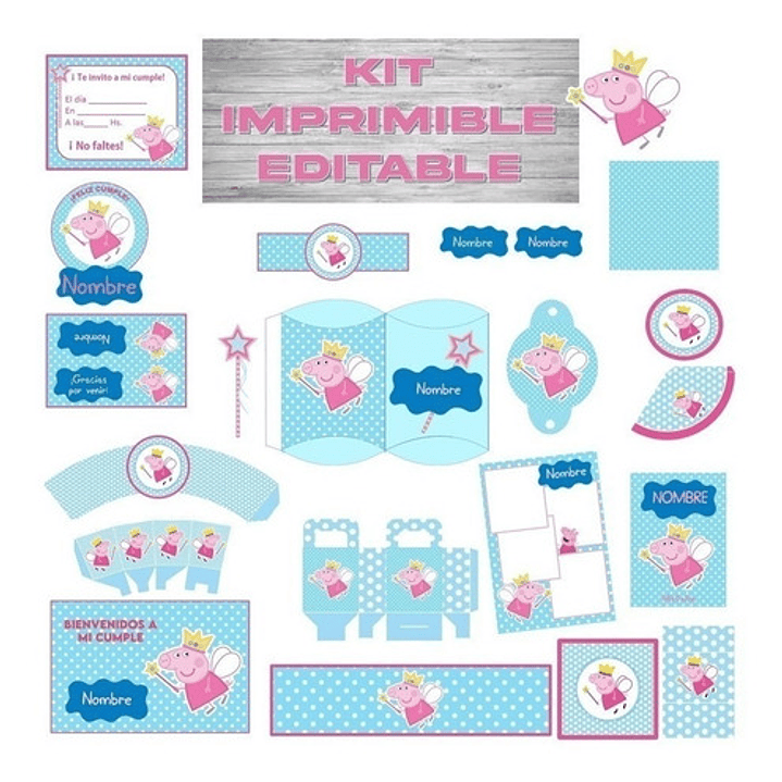 Kit Cumpleaños Peppa Pig Hada Imprimible + Pintar 1