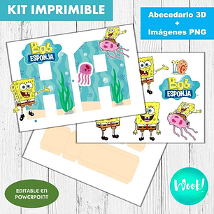Kit Imprimible Letras 3d Editables Bob Esponja +  