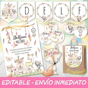Kit Imprimible Animales Del Bosque Nena 100% Editable Candy