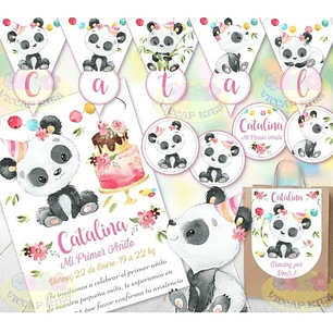 Kit Imprimible Oso Panda Nena Bambu 100% Editable Candy Bar