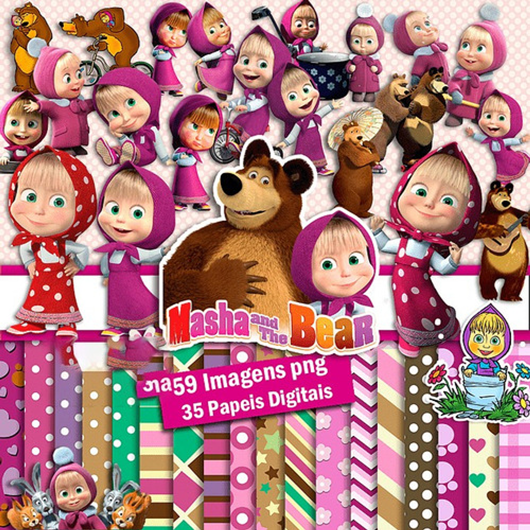 Kit Fondos Y Cliparts Masha Y Oso Imprimibles #607 2