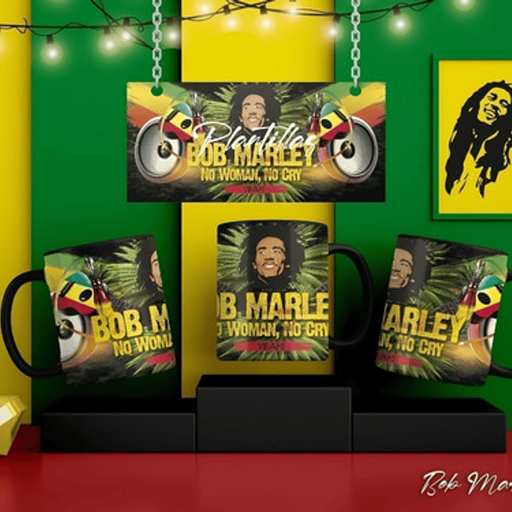 Kit Diseños Plantillas P/ Tazas Bob Marley Sublimación  1