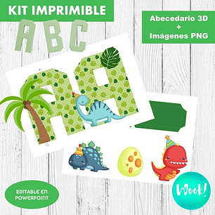 Kit Imprimible Dinosaurio Bebé Letras 3d Editable +  
