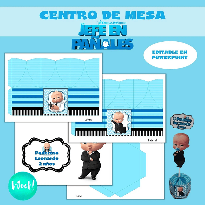 Centro De Mesa Imprimible Jefe En Pañales Caja Hexagonal (2) 1