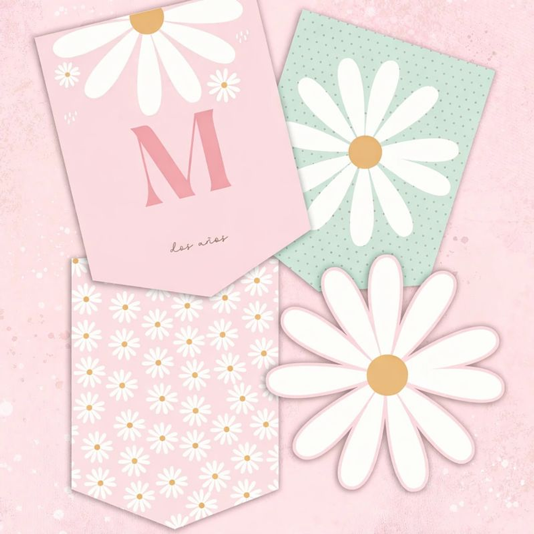 Kit Imprimible Margaritas Rosadas Editable en Pdf 4