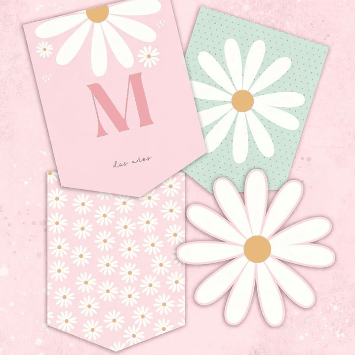 Kit Imprimible Margaritas Rosadas Editable en Pdf 4