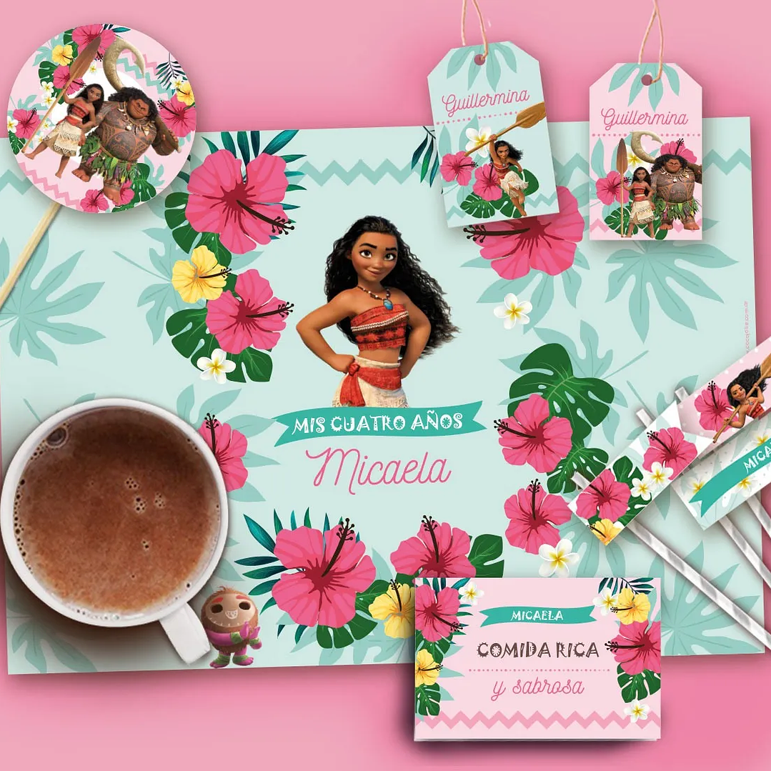 Kit Imprimible Moana Tropical Nena, Editable  2