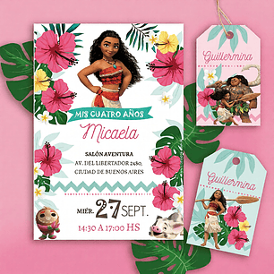 Kit Imprimible Moana Tropical Nena, Editable 