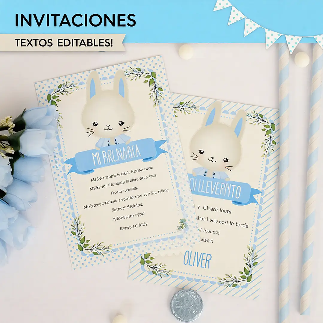 Conejito: invitación imprimible y digital Descarga GRATIS 3