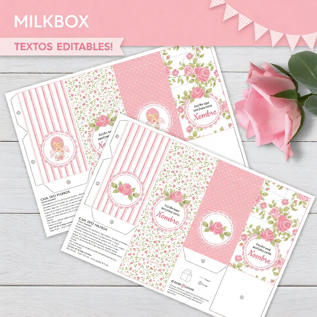 Shabby Chic Rosa: cajitas milkbox Descarga GRATIS 1