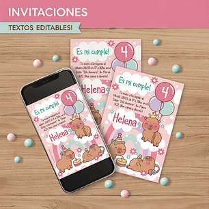 Capibara rosa: invitación imprimible y digital Descarga GRATIS