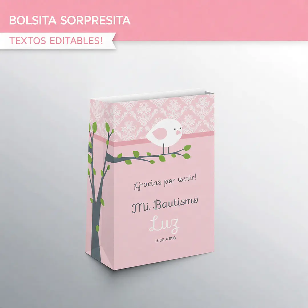 Pajarito rosa: bolsa sorpresita para imprimir Descarga GRATIS 1