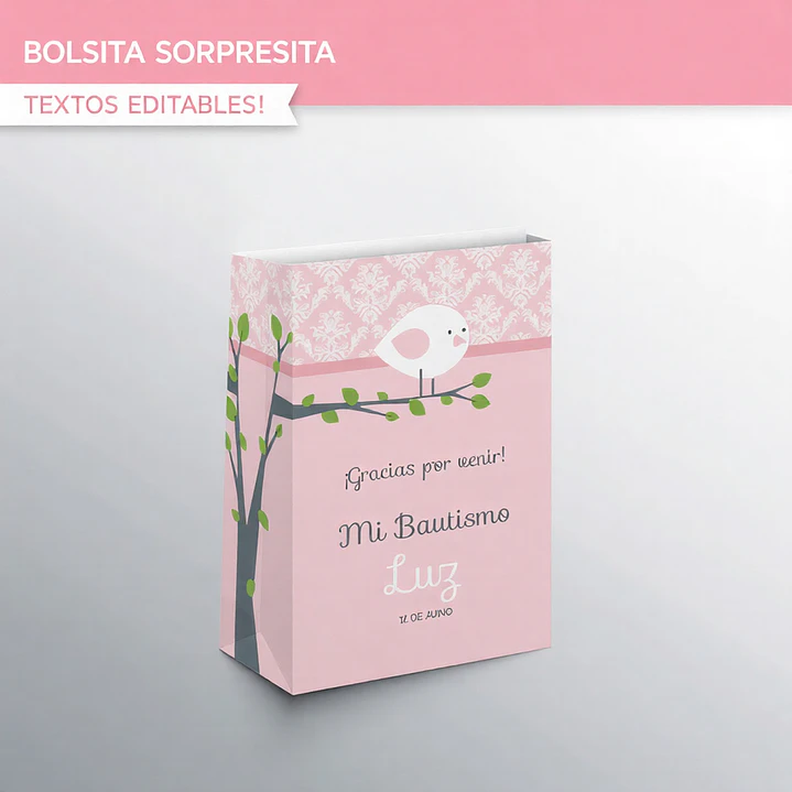 Pajarito rosa: bolsa sorpresita para imprimir Descarga GRATIS 1