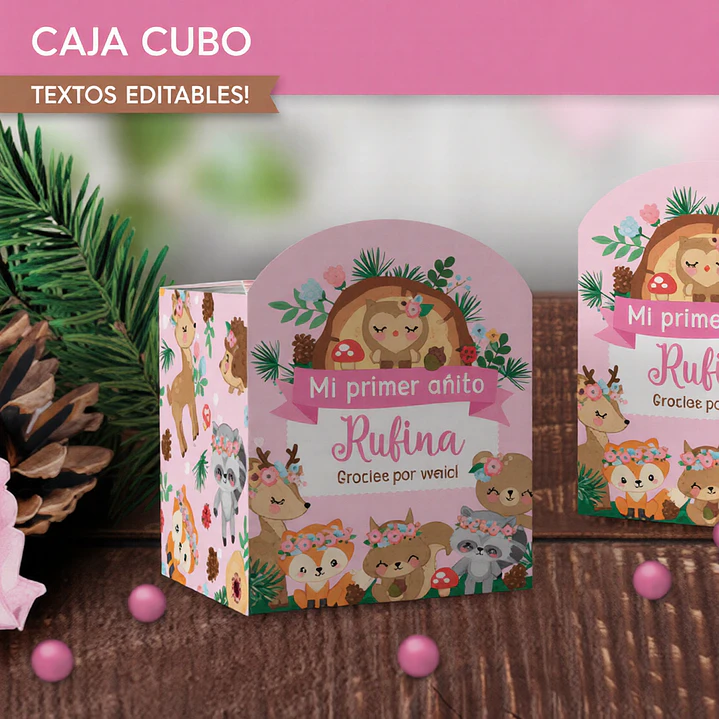 Animales del bosque rosa: caja cubo Descarga GRATIS 1