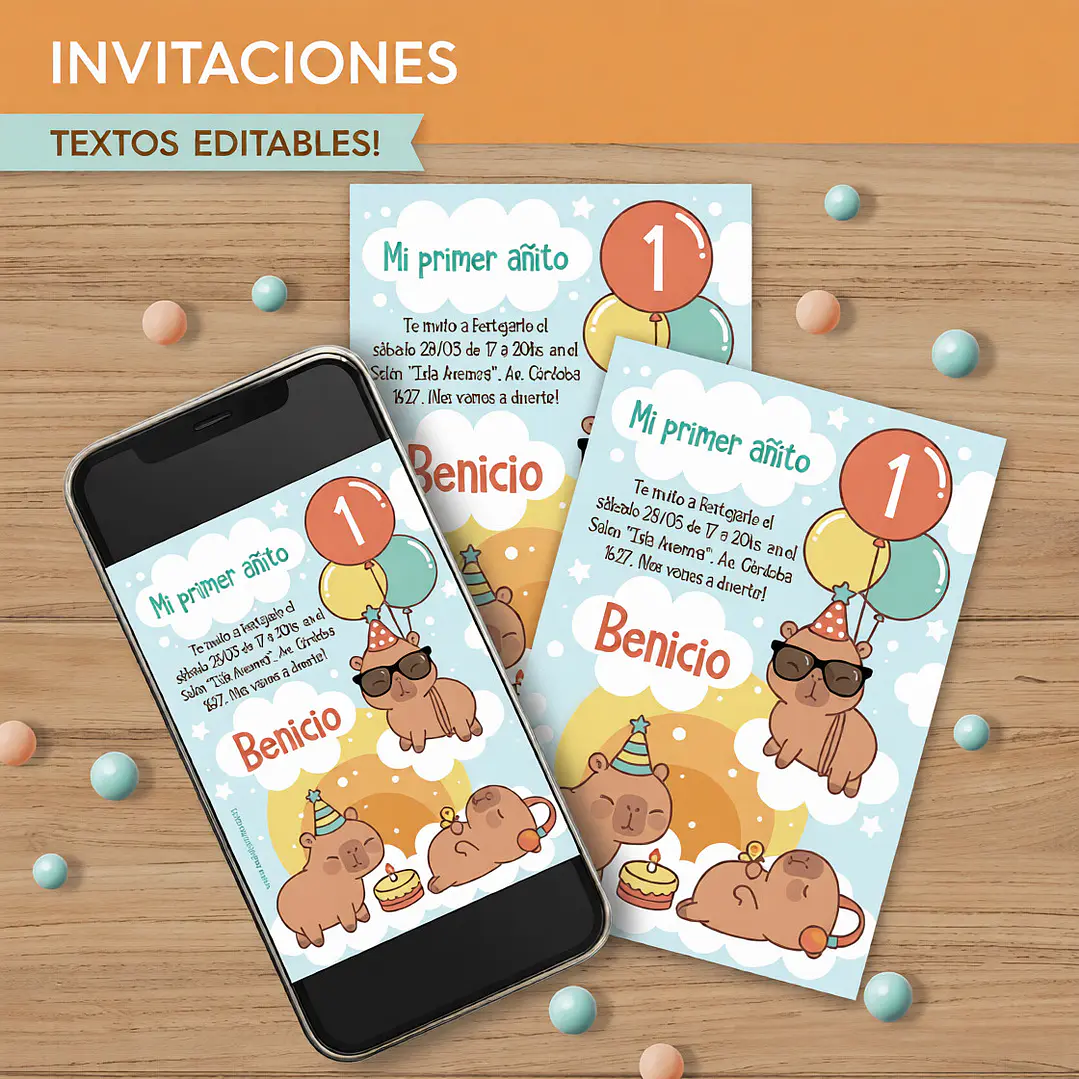 Capibara celeste: invitación imprimible y digital Descarga GRATIS 1