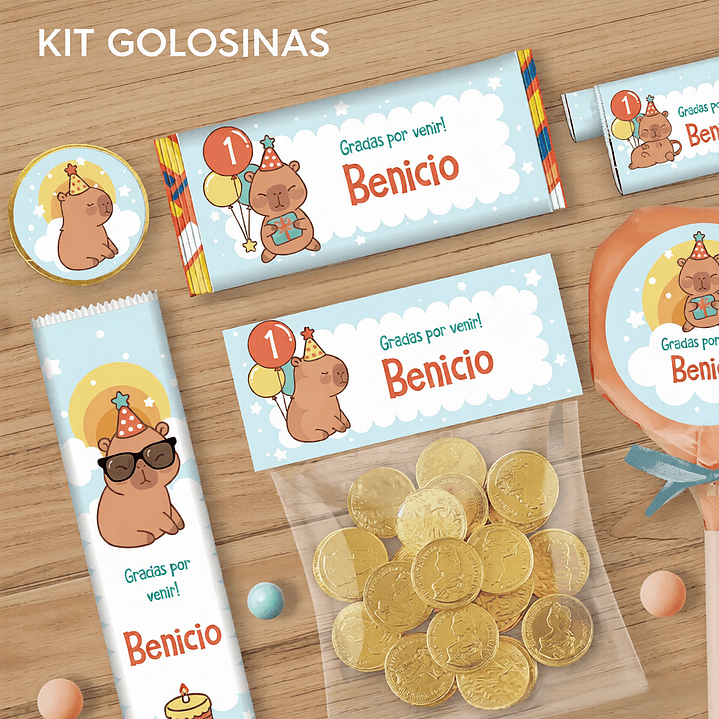 Capibara celeste: kit etiquetas de golosinas Descarga GRATIS 2