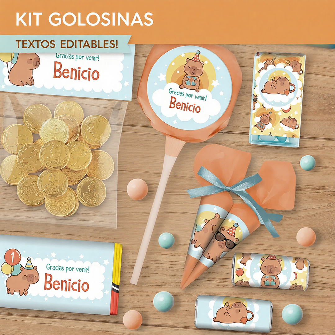 Capibara celeste: kit etiquetas de golosinas Descarga GRATIS 1