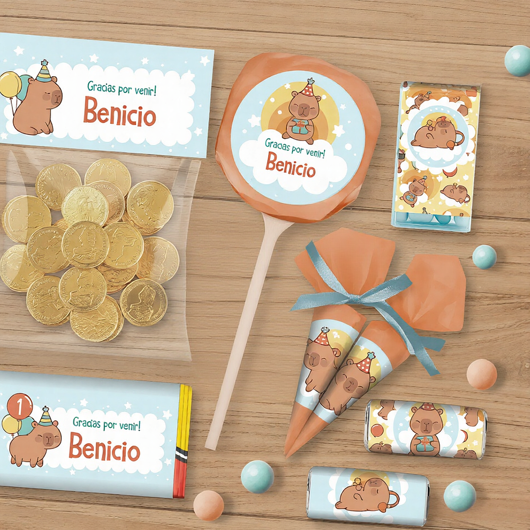 Capibara celeste: kit etiquetas de golosinas Descarga GRATIS 3