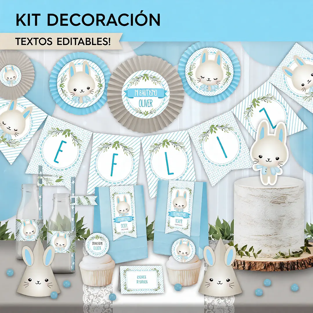 Conejito: kit imprimible decoración de fiesta Descarga GRATIS 1