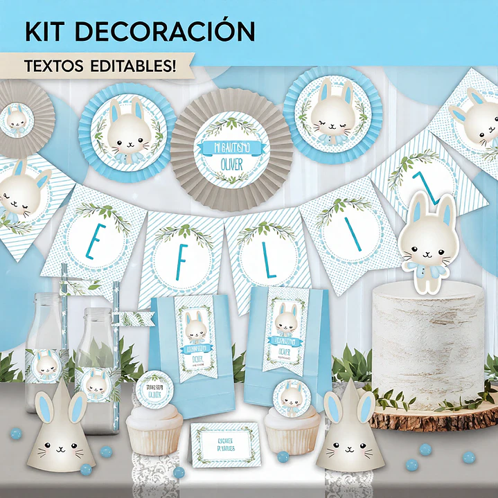 Conejito: kit imprimible decoración de fiesta Descarga GRATIS 1