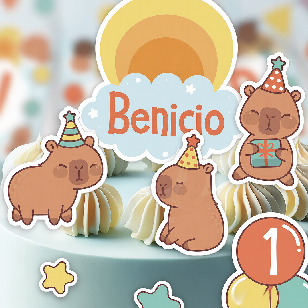 Capibara celeste: imágenes para decorar la torta Descarga GRATIS 2