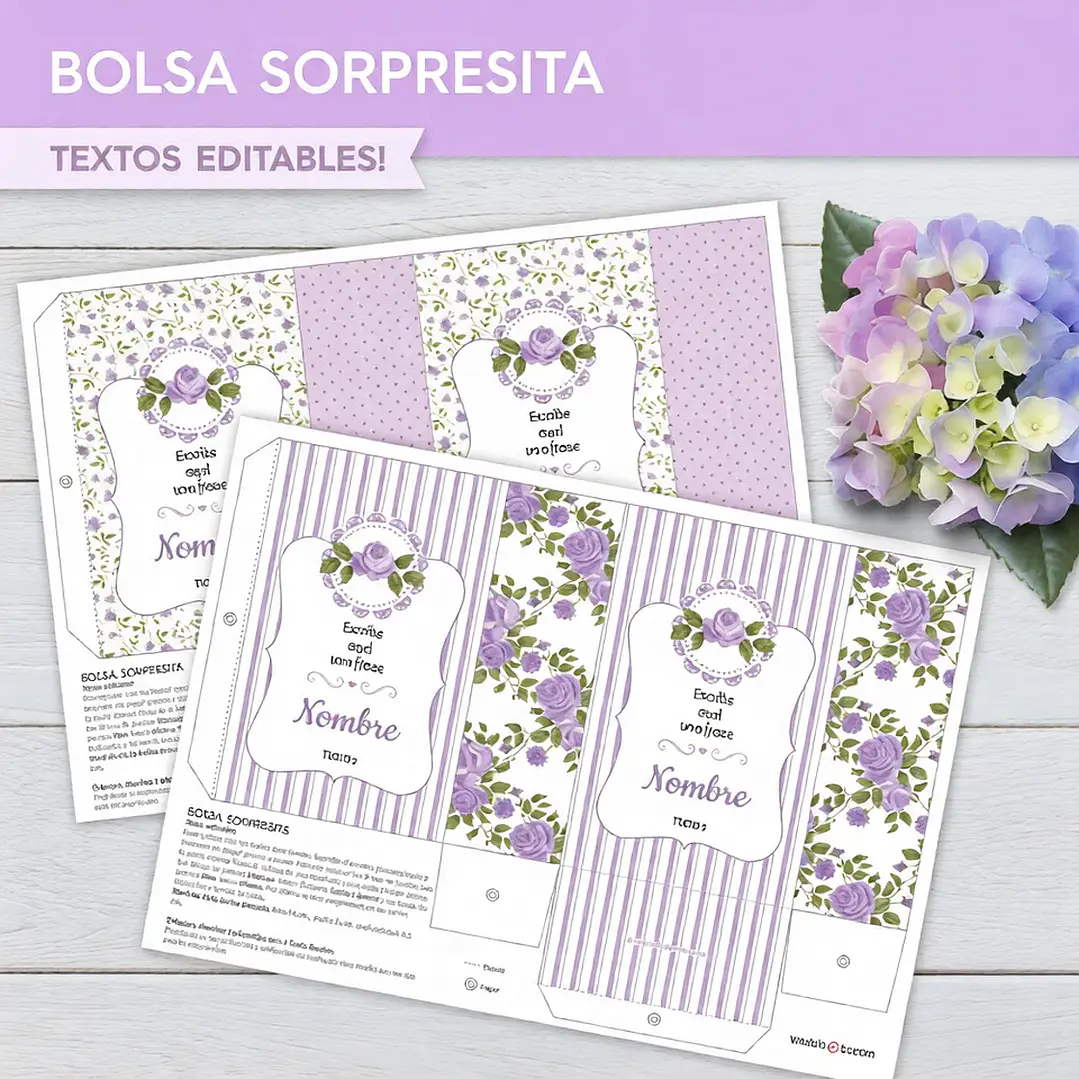 Shabby Chic Lila: bolsas sorpresita para imprimir Descarga GRATIS 1