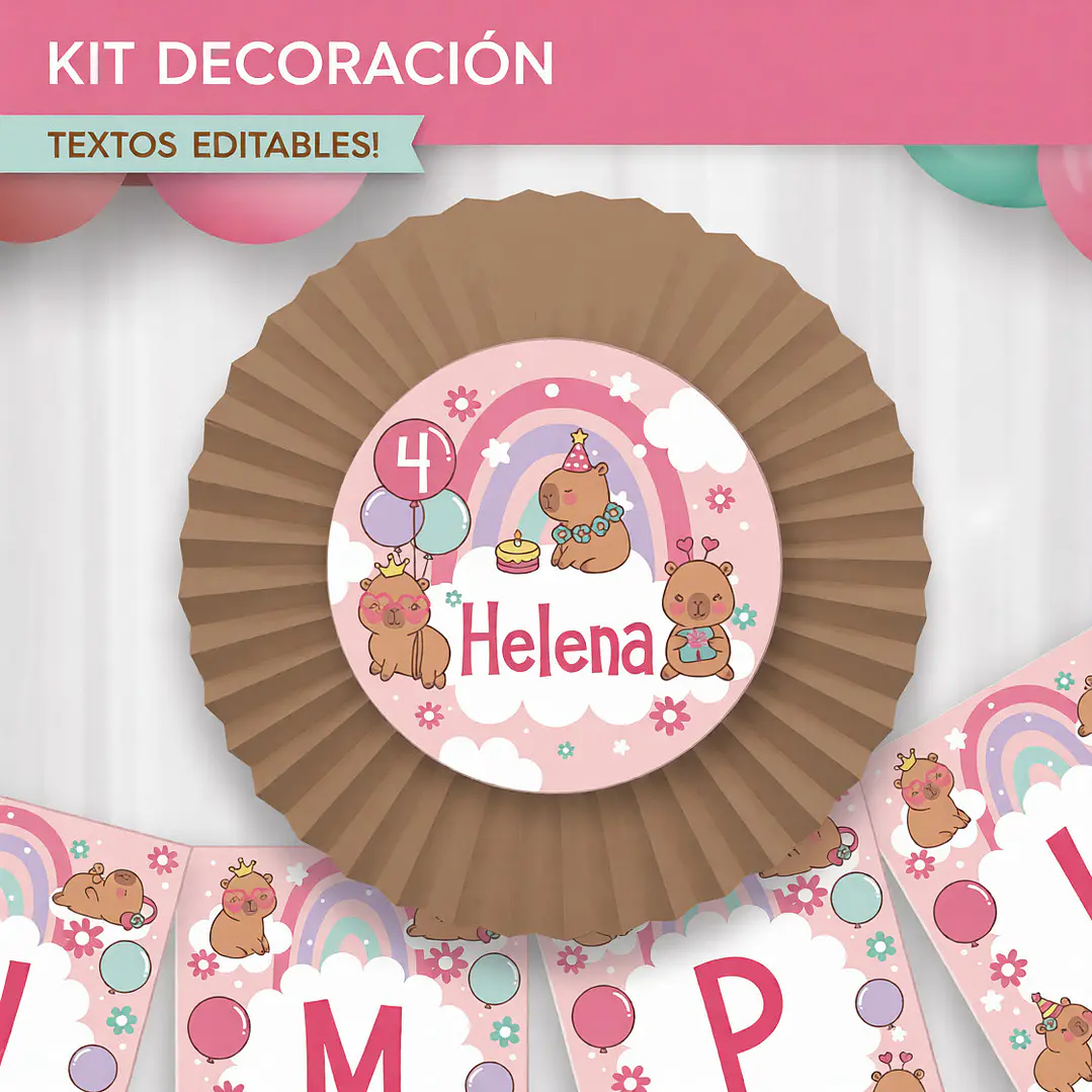 Capibara rosa: decoración de fiesta para imprimir Descarga GRATIS 2