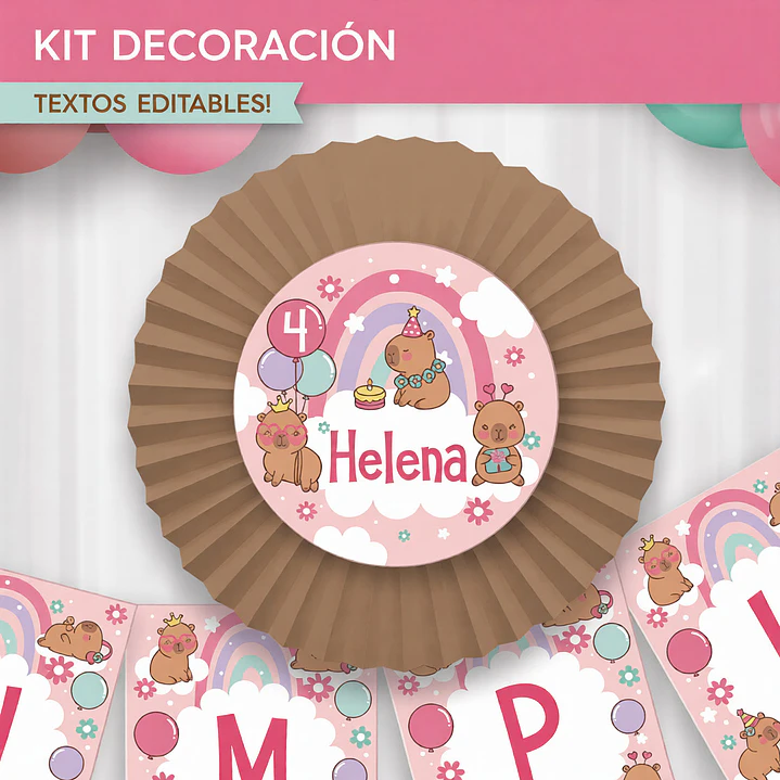 Capibara rosa: decoración de fiesta para imprimir Descarga GRATIS 2