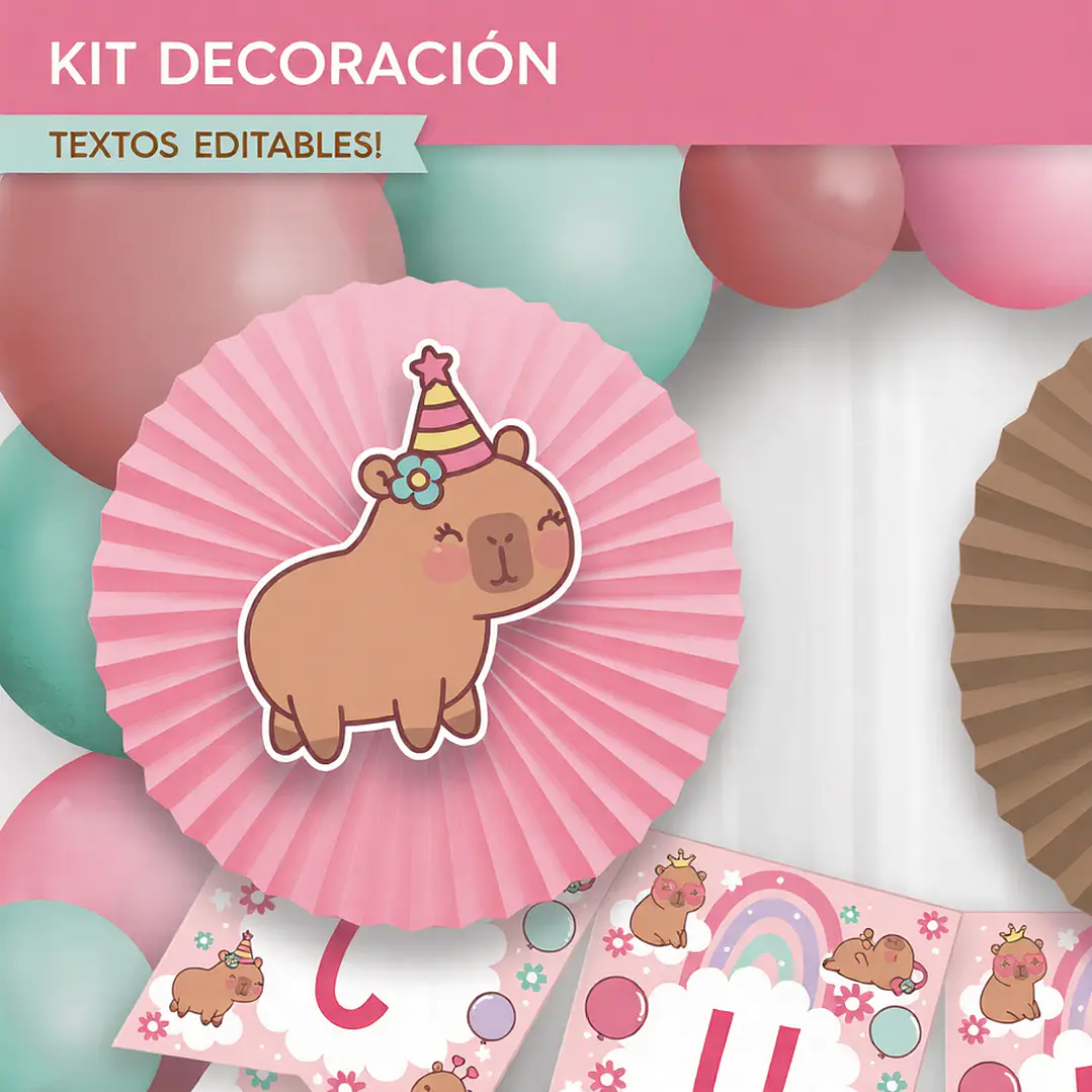 Capibara rosa: decoración de fiesta para imprimir Descarga GRATIS 4