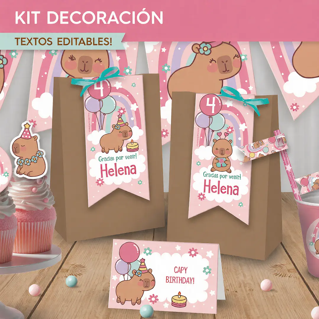 Capibara rosa: decoración de fiesta para imprimir Descarga GRATIS 5