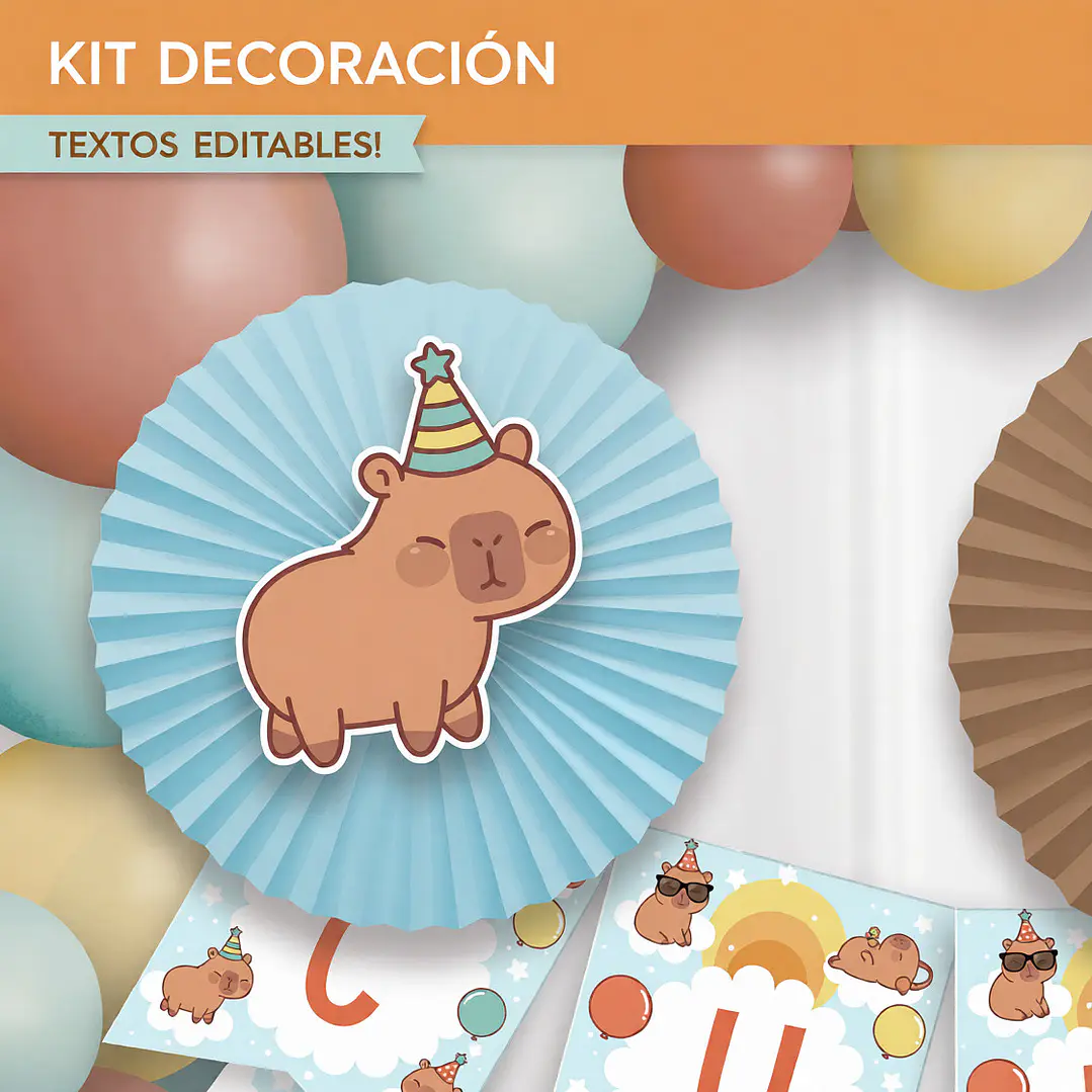 Capibara celeste: decoración de fiesta para imprimir  Descarga GRATIS 2