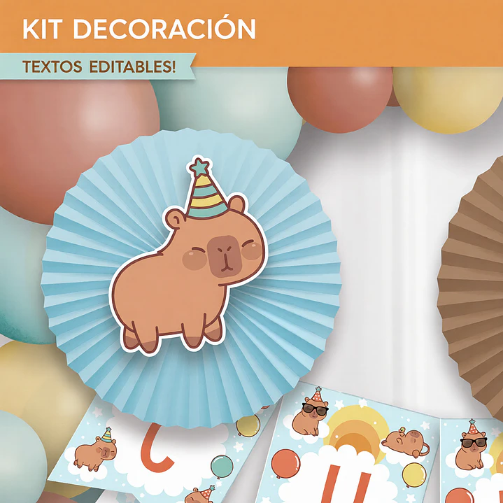 Capibara celeste: decoración de fiesta para imprimir  Descarga GRATIS 2