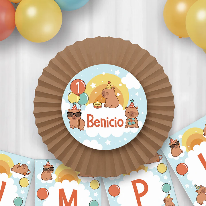 Capibara celeste: decoración de fiesta para imprimir  Descarga GRATIS 3