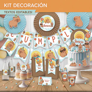 Capibara celeste: decoración de fiesta para imprimir  Descarga GRATIS