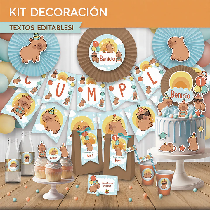 Capibara celeste: decoración de fiesta para imprimir  Descarga GRATIS 1