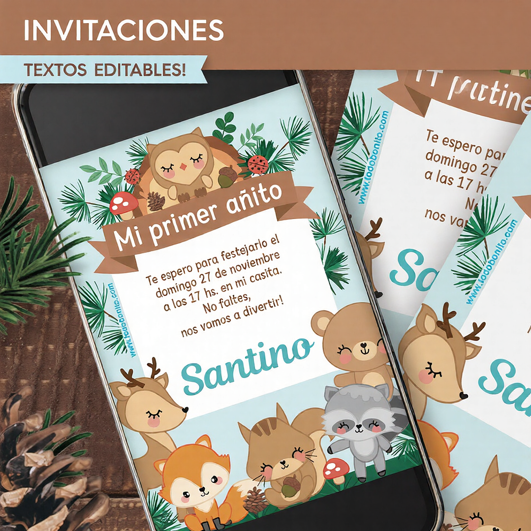 Animales del bosque celeste: invitación imprimible y digital Descarga GRATIS 2