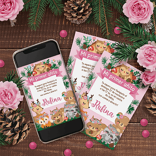 Animales del bosque rosa: invitación imprimible y digital Descarga GRATIS