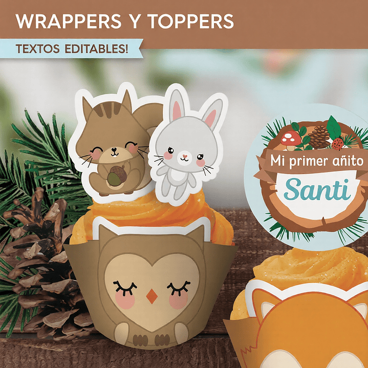 Animales del bosque celeste: wrappers y toppers cupcakes Descarga GRATIS 2