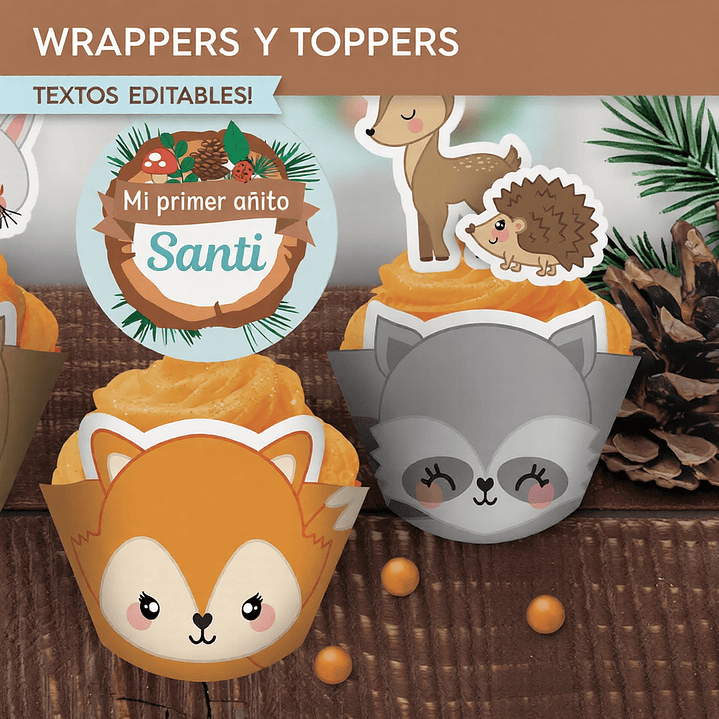 Animales del bosque celeste: wrappers y toppers cupcakes Descarga GRATIS 3
