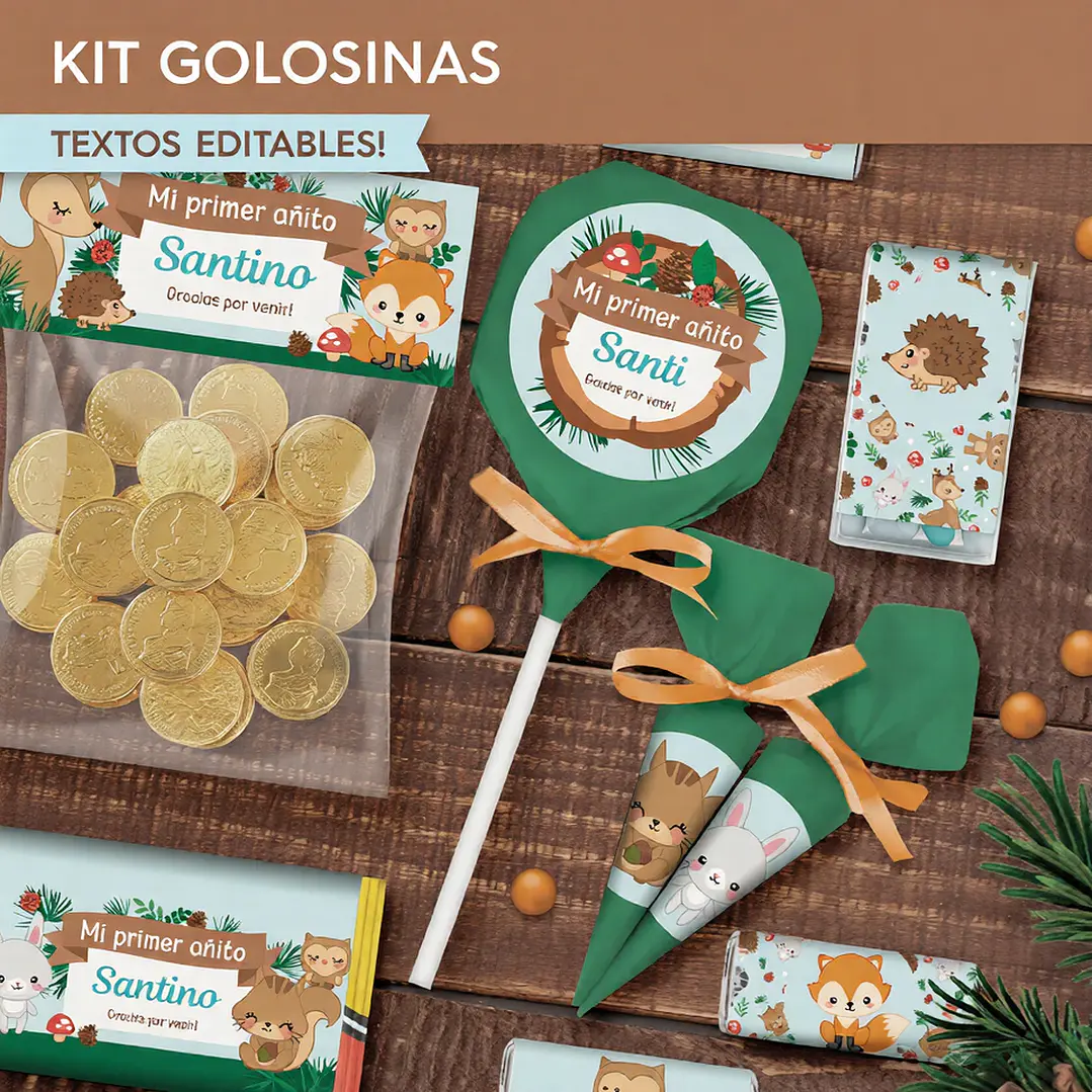 Animales del bosque celeste: kit etiquetas de golosinas Descarga GRATIS 1